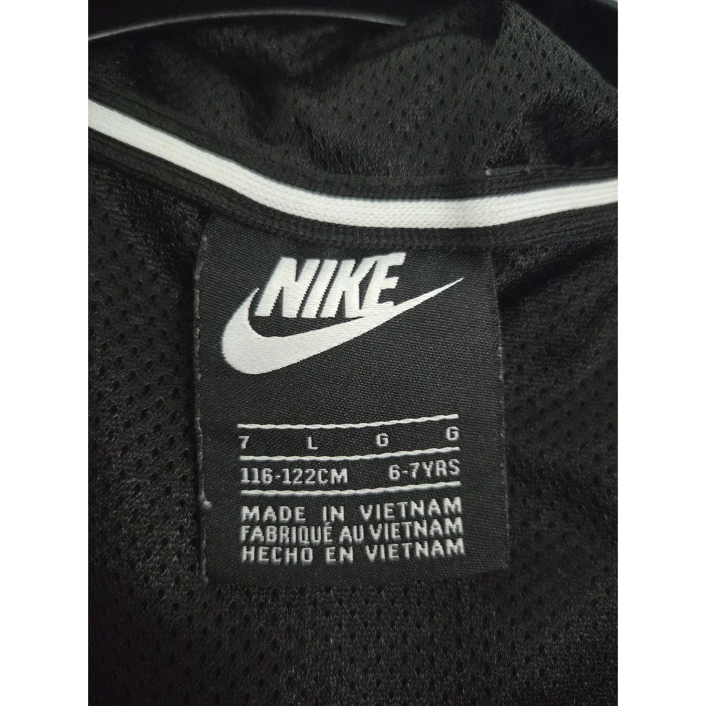 Kids Black Nike Windbreaker Jacket Size 6/7 Full Zip Hooded Cap Hood Lined